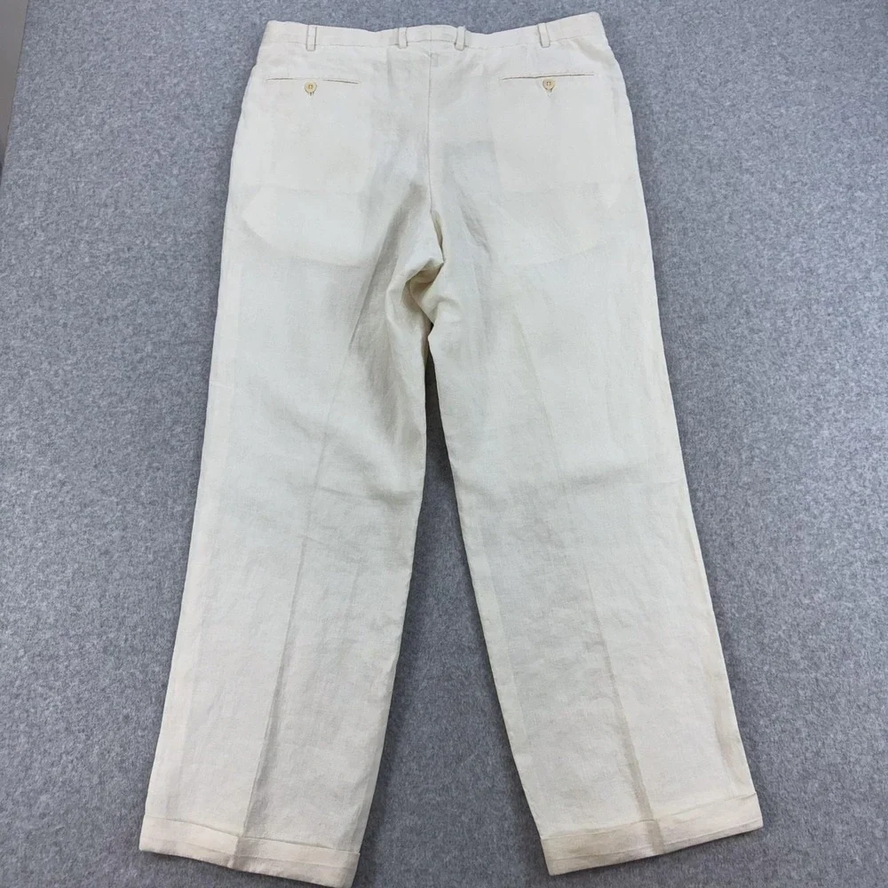 Ermenegildo Zegna Dress Pants Mens 38x30 Beige Linen Flat Front Cuffed Summer